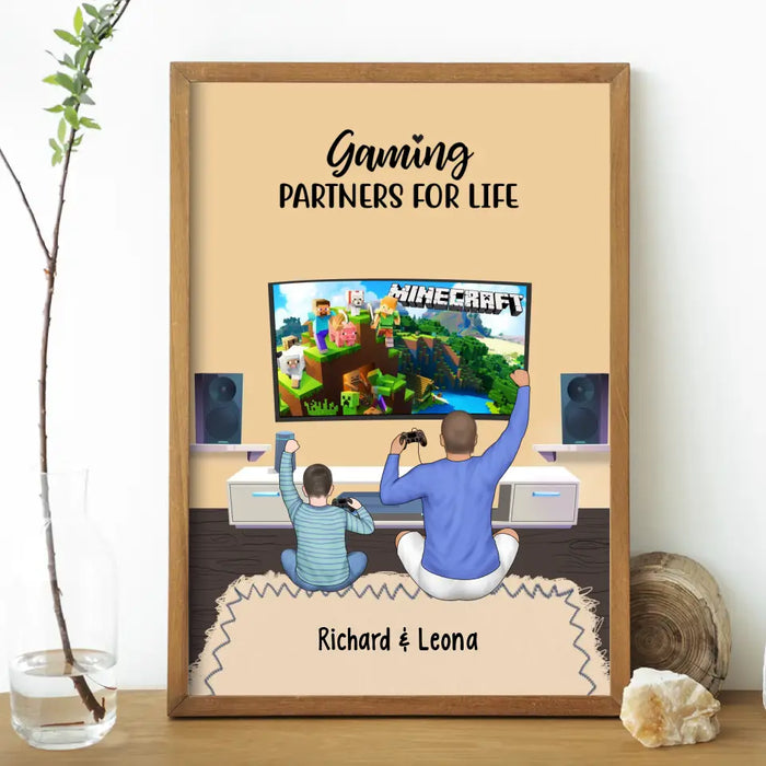 Gaming Partners for Life Father and Son - Personalized Gifts Custom Gaming Poster for Dad, Gaming Lovers