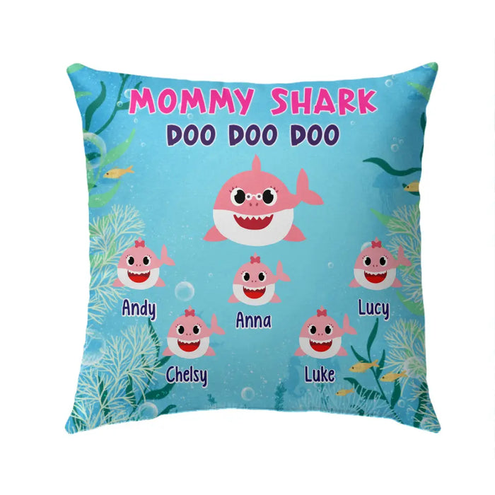 Mommy Shark Doo Doo Doo - Personalized Gifts Custom Pillow for Family for Mom