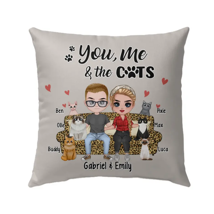 You, Me, and the Cats - Personalized Gifts for Custom Cat Pillow - Cat Dad or Cat Mom for Cat Lovers