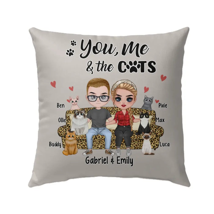 You, Me, and the Cats - Personalized Gifts for Custom Cat Pillow - Cat Dad or Cat Mom for Cat Lovers