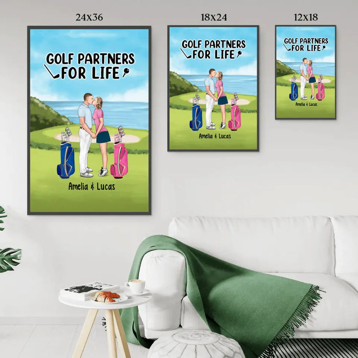 Golf Partners for Life Kissing on a Golf Course - Personalized Gifts Custom Golf Poster for Couples, Golf Lovers