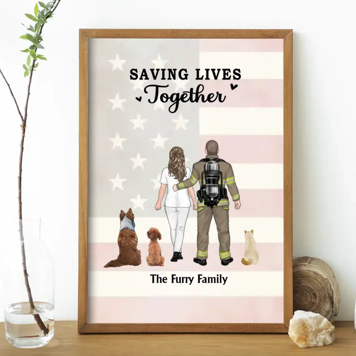 Saving Lives Together - Personalized Gifts Custom Dog Poster for Couples, Gift For Dog Cat Lovers