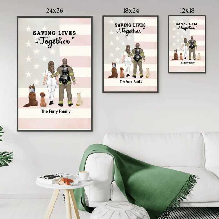 Saving Lives Together - Personalized Gifts Custom Dog Poster for Couples, Gift For Dog Cat Lovers