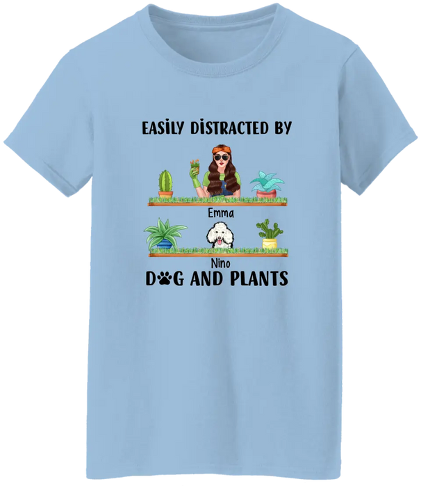 Easily Distracted by Dogs and Plants - Personalized Gifts Custom Gardener Shirt for Dog Mom, Gardeners Gifts