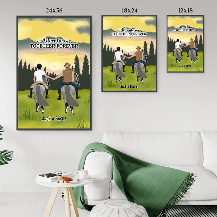 Adventures Together Forever Holding Hands Riding Horseback - Personalized Gifts Custom Horse Poster For Couples, Horse Lovers