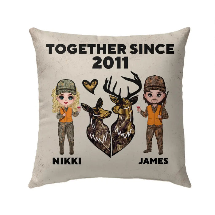 Hunting Chibi Couple Together Since - Personalized Pillow For Couples, Him, Her, Hunting, Anniversary