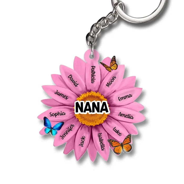 Custom Name Sunflower Colorful - Personalized Gifts Custom Acrylic Keychain for Mom Grandma Mimi Nana