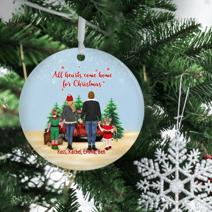 Personalized Ornament, Gift For Family And Friends, Up To 2 Kids, All Hearts Come Home For Christmas