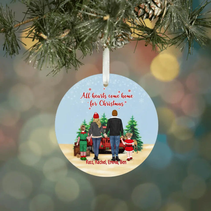 Personalized Ornament, Gift For Family And Friends, Up To 2 Kids, All Hearts Come Home For Christmas