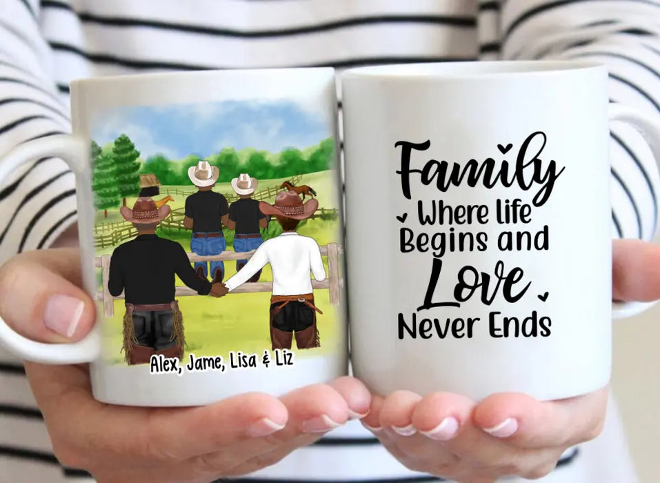 Family Where Life Begins and Love Never Ends - Personalized Gifts Custom Mug for Cowboy Family