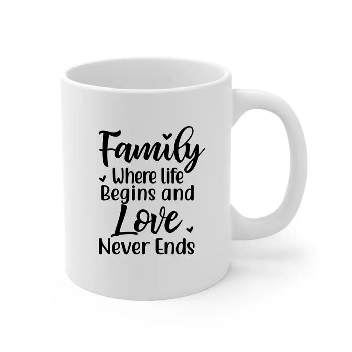 Family Where Life Begins and Love Never Ends - Personalized Gifts Custom Mug for Cowboy Family