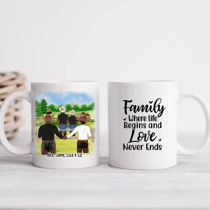 Family Where Life Begins and Love Never Ends - Personalized Gifts Custom Mug for Cowboy Family