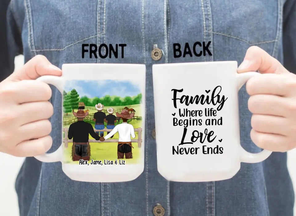 Family Where Life Begins and Love Never Ends - Personalized Gifts Custom Mug for Cowboy Family