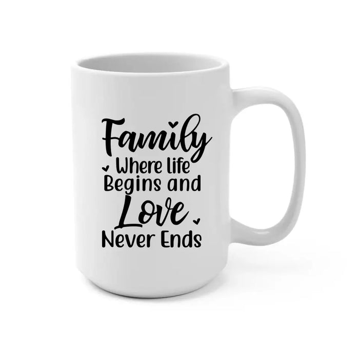 Family Where Life Begins and Love Never Ends - Personalized Gifts Custom Mug for Cowboy Family