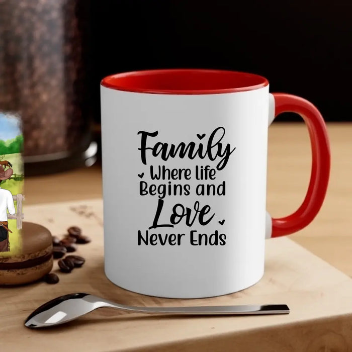 Family Where Life Begins and Love Never Ends - Personalized Gifts Custom Mug for Cowboy Family