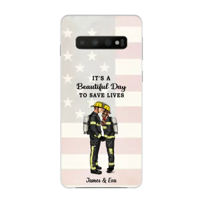 It's A Beautiful Day To Save Lives - Personalized Phone Case, Couple Portrait, Firefighter, EMS, Nurse, Police Officer, Military, Gifts by Occupation