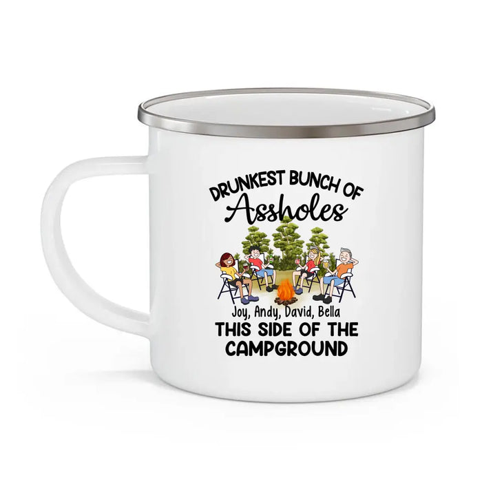 Drunkest Bunch Of Assholes This Side Of Campground - Personalized Gifts Custom Camping Enamel Mug For Friends For Couples, Camping Lovers