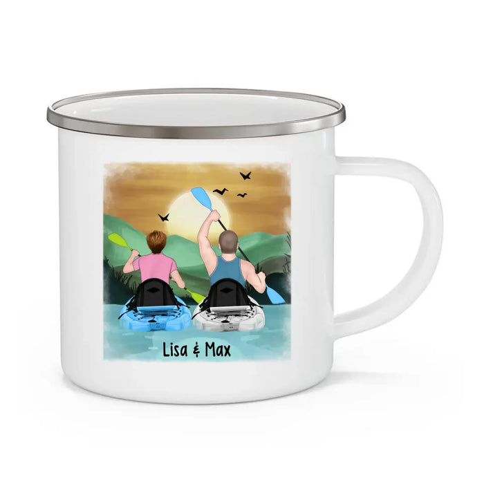 Couples That Go Kayaking Together Stay Together - Personalized Gifts Custom Kayak Enamel Mug for Couples, Kayak Lovers