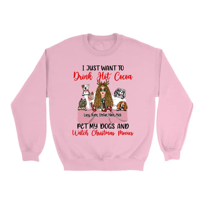 Personalized Shirt, I Just Want to Drink Hot Cocoa, Christmas Gift for Dog Lovers