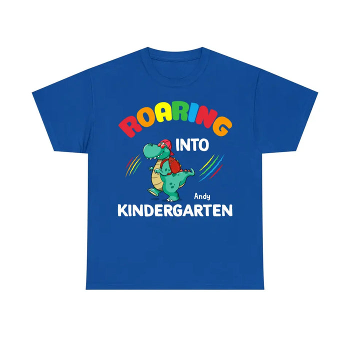 Personalized Shirt, Roaring Into Kindergarten, Back To School Gifts For Kindergarten Students