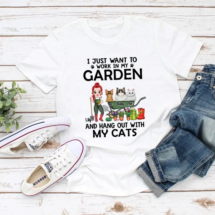 I Just Want To Work In My Garden And Hang Out With My Cats - Personalized Gifts Custom Shirt Cat Lovers