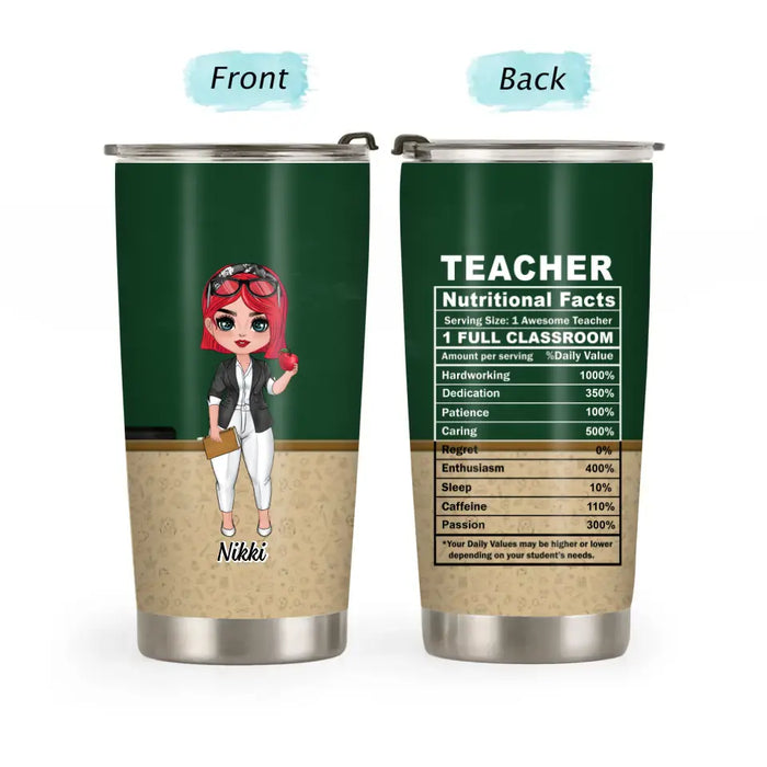 Teacher Nutrition Facts - Personalized Gifts Custom Tumbler For Teacher Appreciation, Back To School Gifts