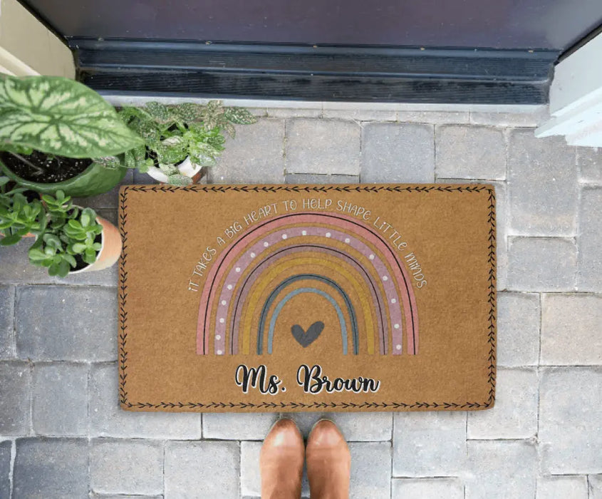 It Takes A Big Heart To Help Shape Little Minds - Personalized Gifts Custom Teacher Doormat For Teacher Appreciation, Back To School Gifts