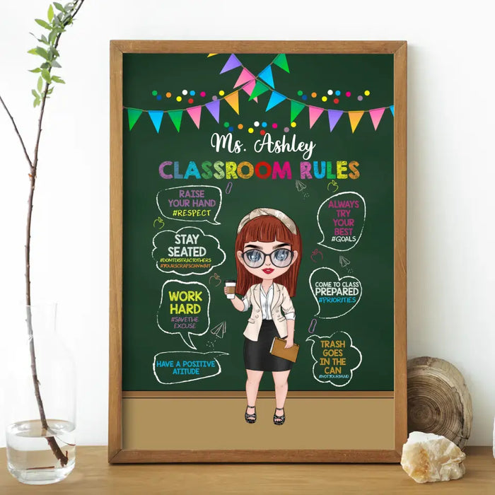 Teacher Classroom Rules - Personalized Gifts - Custom Teacher Poster For Her, Back To School Gifts