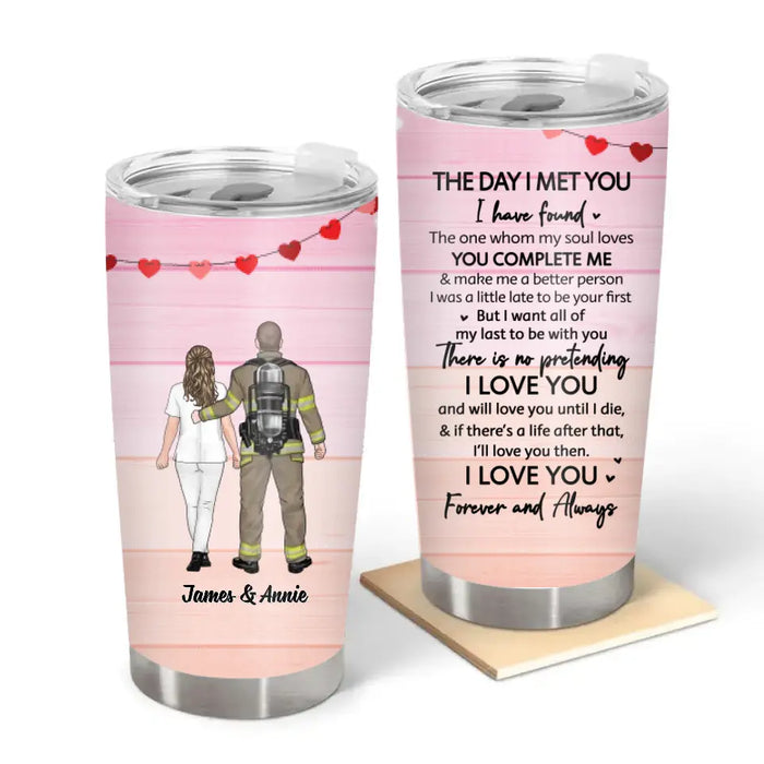 The Day I Met You, I Have Found the One Whom My Soul Loves - Personalized Gifts Custom Tumbler for Doctor Nurse Couples