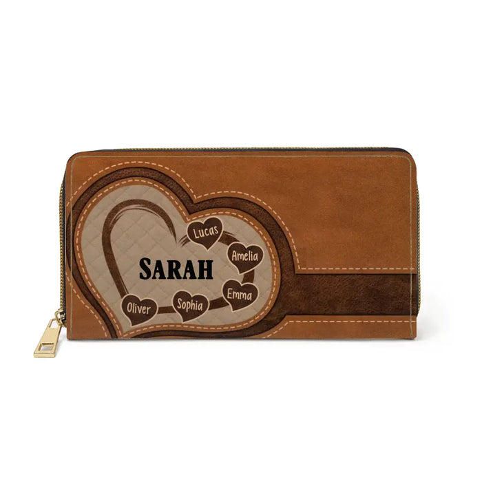 Custom Purse Grandma/Mom with Kids Name - Personalized Wallet Gifts for Grandma, for Mom
