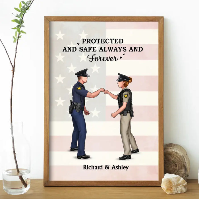 Protected And Safe Always And Forever - Personalized Gifts Custom Poster For Police Officer Couples