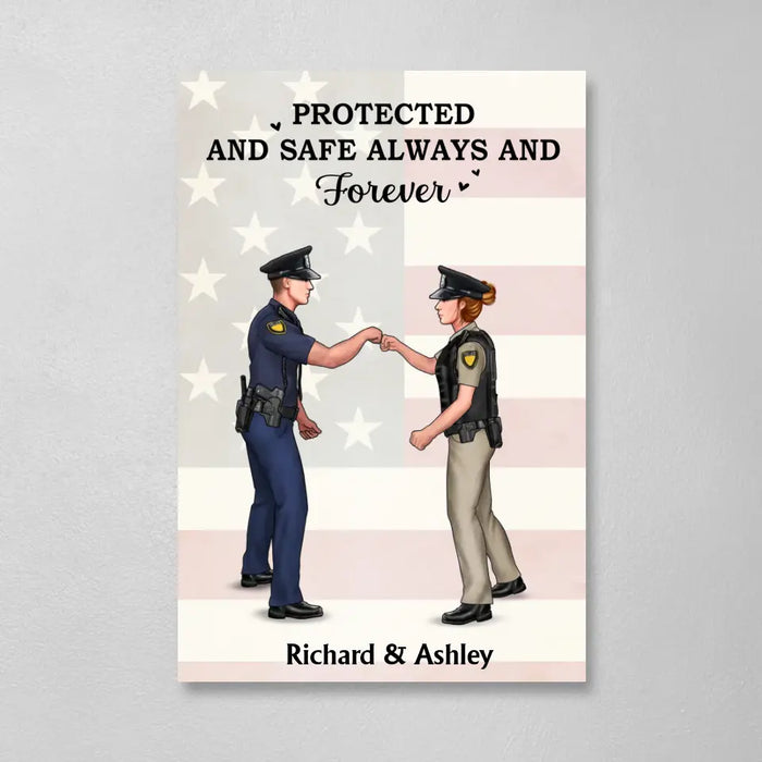 Protected And Safe Always And Forever - Personalized Gifts Custom Police Officer Canvas For Couples, Police Officer Gifts