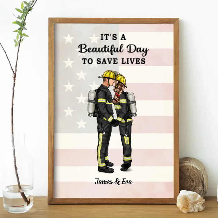 Protected And Safe Always And Forever - Personalized Gifts Custom Poster For Firefighter Nurse Police Officer EMS Military Couples