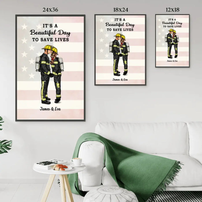 Protected And Safe Always And Forever - Personalized Gifts Custom Poster For Firefighter Nurse Police Officer EMS Military Couples