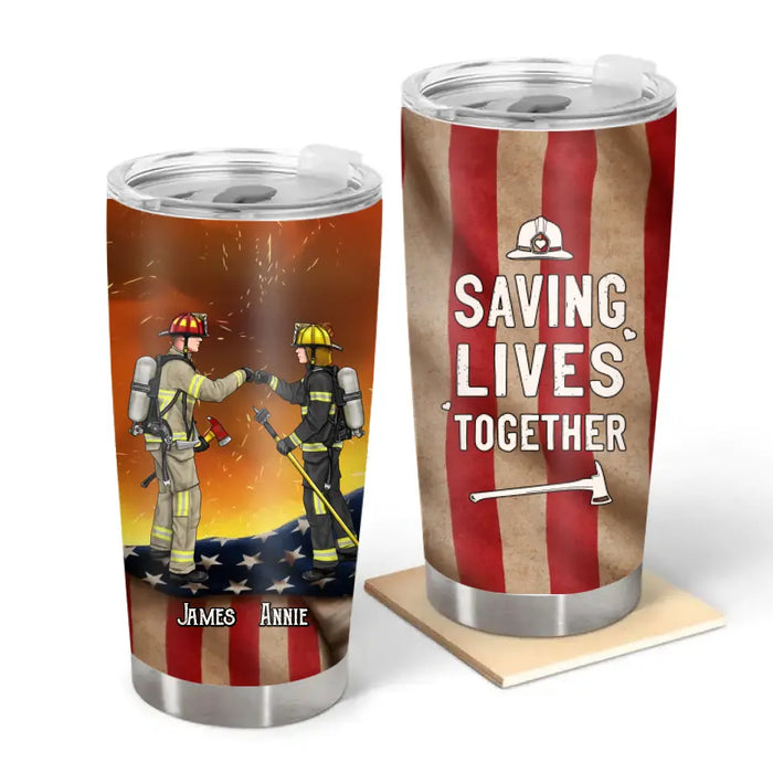 It's A Beautiful Day To Save Lives - Personalized Gifts Custom Firefighter Tumbler For Friends For Couples, Firefighter Gifts