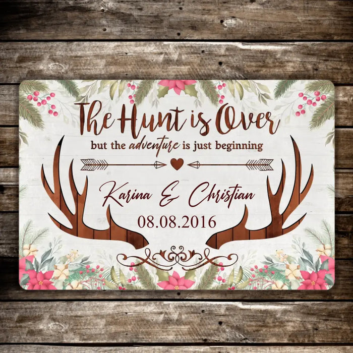 The Hunt Is Over But The Adventure Is Just Beginning - Personalized Gifts Custom Hunting Doormat For Couples, Hunting Lovers