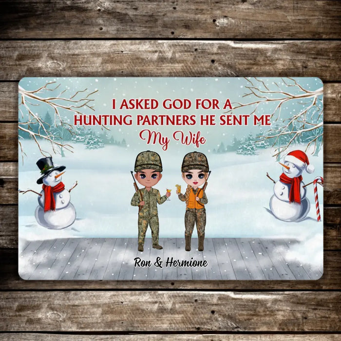 I Asked God for a Hunting Partner - Personalized Gifts Custom Hunting Doormat for Family Couples, Hunting Lovers