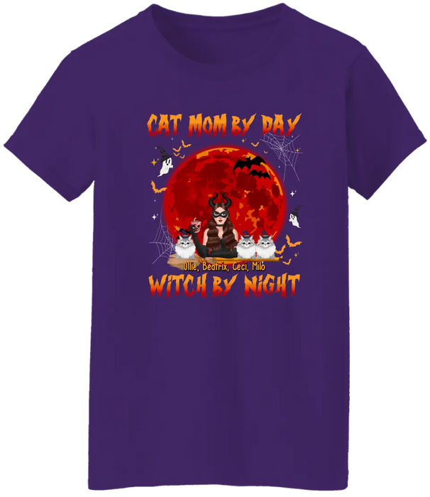 Cat Mom By Day Witch By Night - Halloween Personalized Gifts Custom Cat Shirt For Her, Cat Lovers