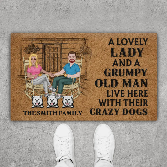A Lovely Lady and a Grumpy Old Man Live Here - Dog Personalized Gifts Custom Doormat for Family
