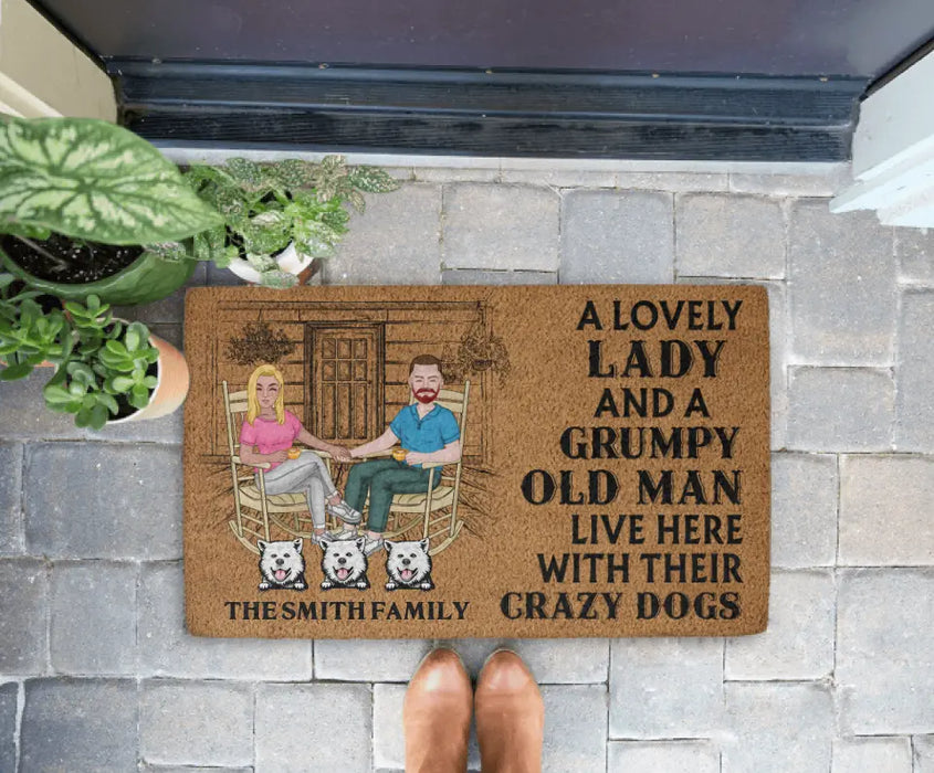 A Lovely Lady and a Grumpy Old Man Live Here - Dog Personalized Gifts Custom Doormat for Family