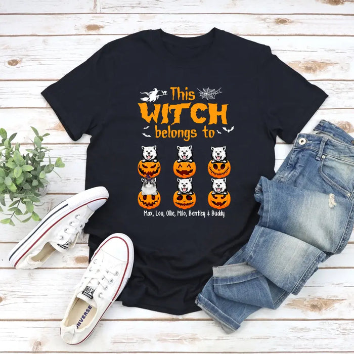 Personalized Shirt, Up To 6 Pets, This Witch Belongs To - Halloween Gift, Gift For Dog Lovers, Cat Lovers