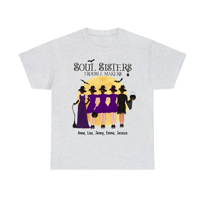Personalized Shirt, Up To 5 Girls, Soul Sisters Trouble Makers - Halloween Gift, Gift For Sister, Best Friends