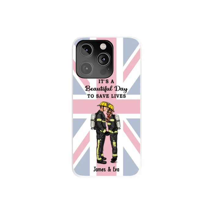 She Saves Lives and He Rescues Them - Personalized Phone Case For Couples, Firefighter, EMS, Nurse, Police Officer, Military