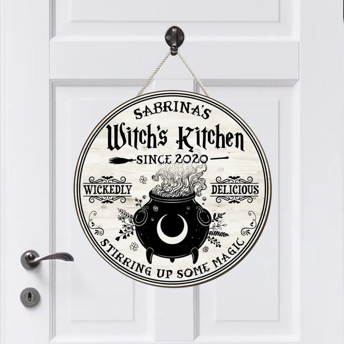 Witch's Kitchen Wickedly Delicious Stirring Up Some Magic - Personalized Gifts Custom Halloween Door Sign for Witches