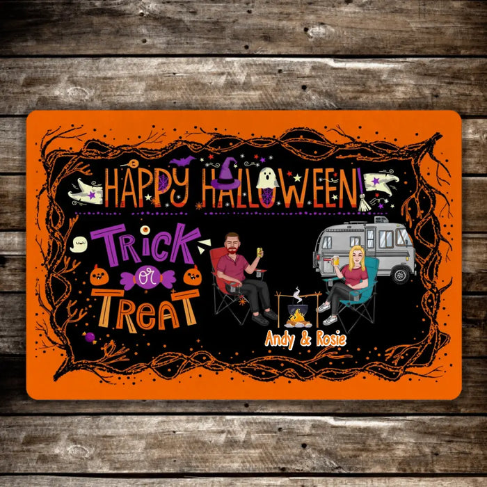 Happy Halloween Trick Or Treat - Personalized Halloween Gifts Custom Camping Doormat for Couples, Camping Lovers