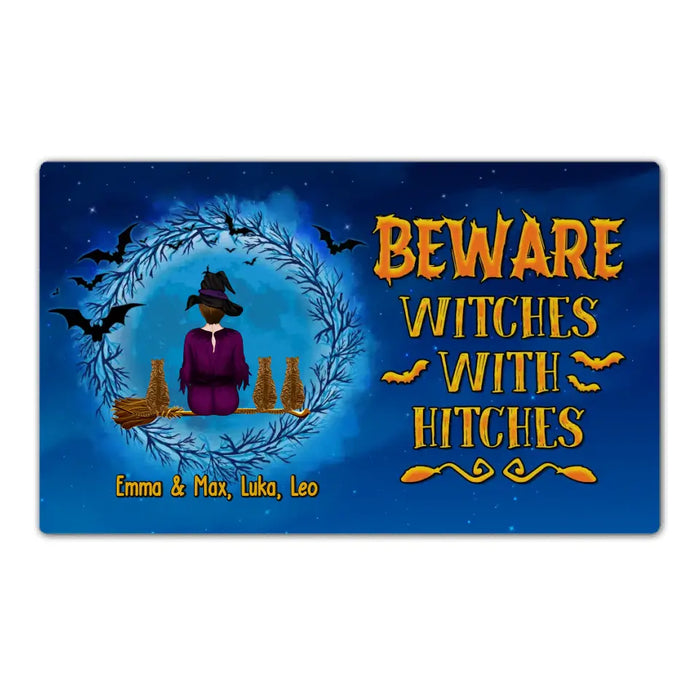 Beware Witches With Hitches - Personalized Gifts Custom Halloween Doormat For Witches For Her, Cat Lovers