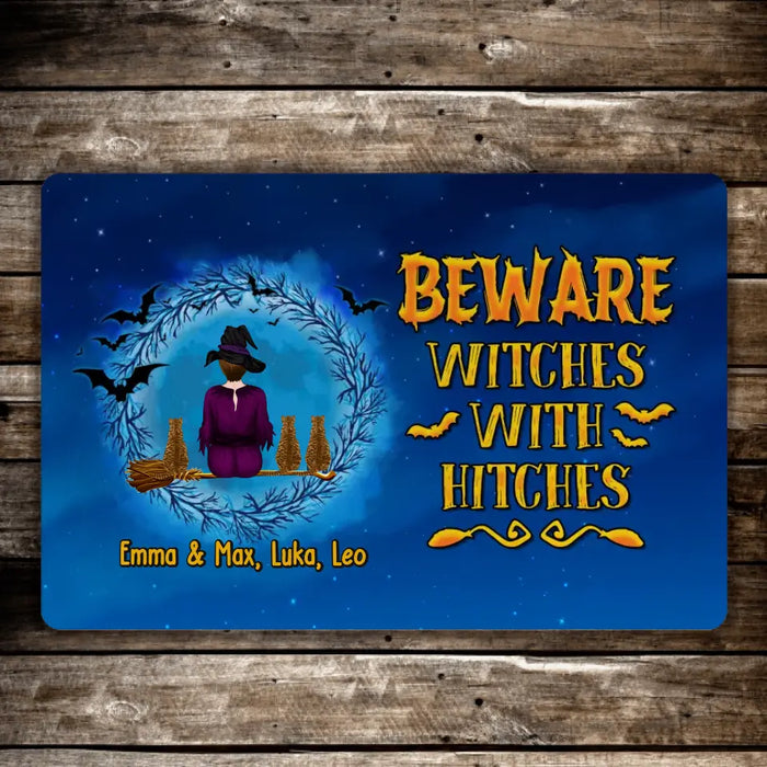 Beware Witches With Hitches - Personalized Gifts Custom Halloween Doormat For Witches For Her, Cat Lovers