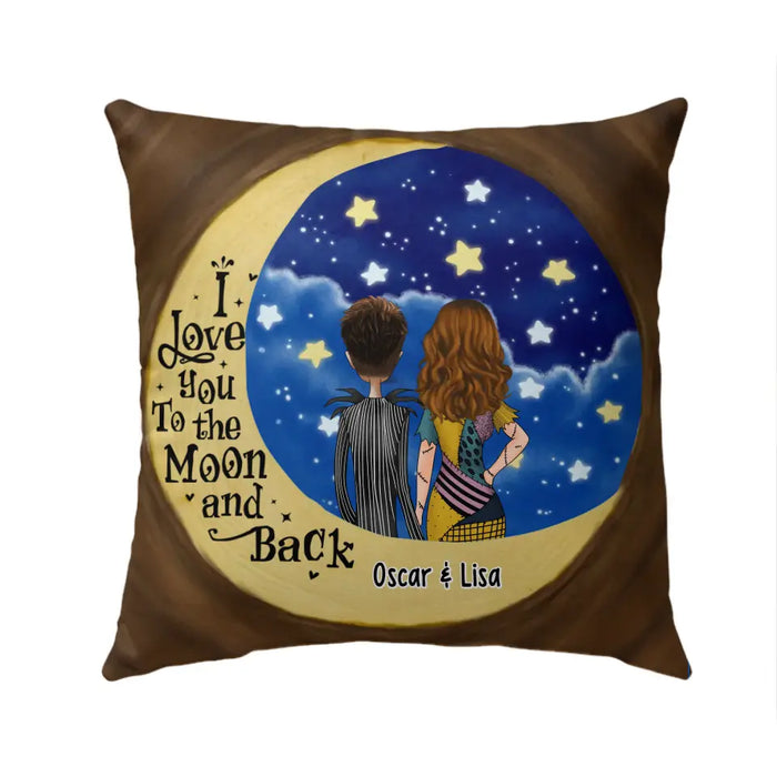 I Love You To The Moon And Back - Personalized Gifts Custom Pillow For Couples, Nightmare Portrait Decor