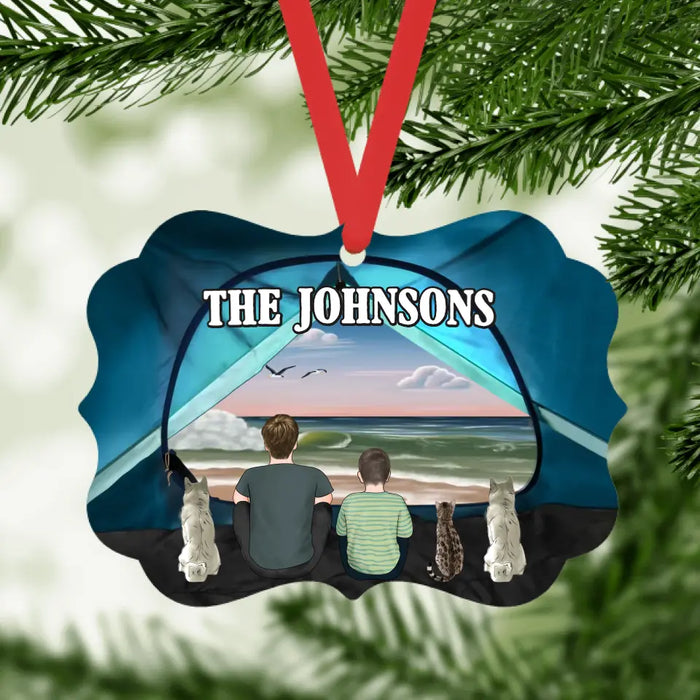 Personalized Camping Ornament, Camping Tent Ornament, Custom Family with Dog Cat Christmas Ornament