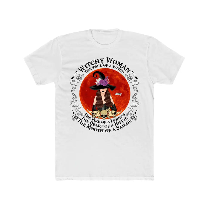 Witchy Woman The Soul Of Witch The Fire Of A Lioness The Heart Of A Hippie The Mouth Of A Sailor - Personalized Gifts Halloween Custom Shirt For Her